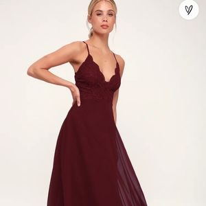 Lulu's Madalyn Burgundy Lace maxi dress